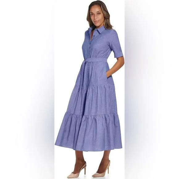 💕💕 Calvin Klein Cotton Chambray Shirt Dress with Tie, Belt , sizes 8, 10, 12 - Picture 3 of 6